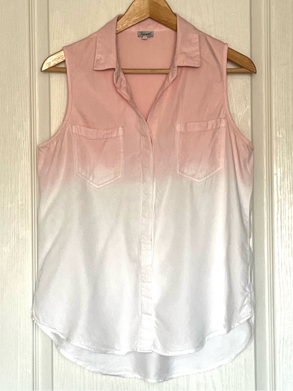 Kismet Pink Ombre Dip Dye Sleeveless Lyocell Button Down Top M Summer  Festival